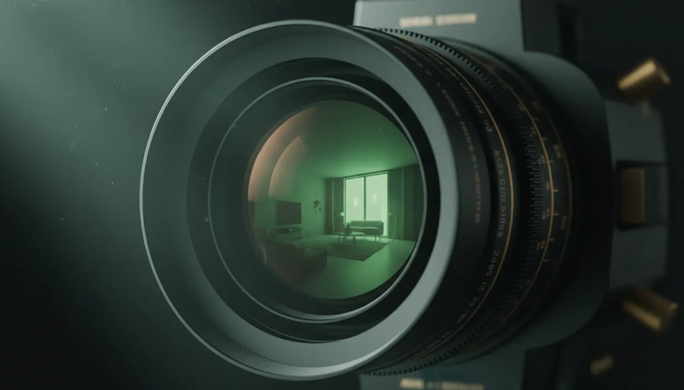 Projector lens with green architectural reflections
